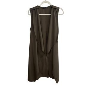 Potter’s Pot Drape Front Vest L Longline Taupe Layering Jacket‎ Minimalist Nude